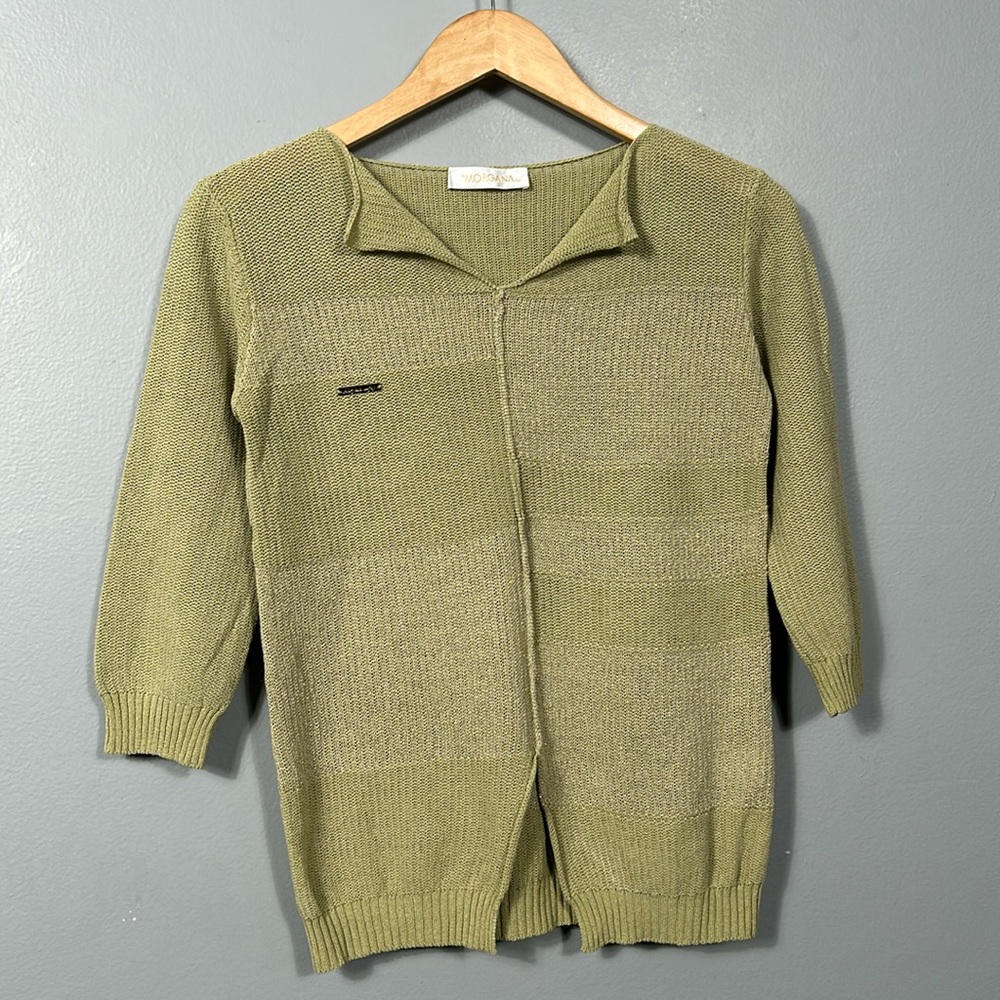 Morgana Spain Green Gold Cotton Knit Casual Top size small